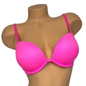 Victorias Secret PINK Neon Pink Rhinestone Super Push Up Bra 36B Wear Everywhere